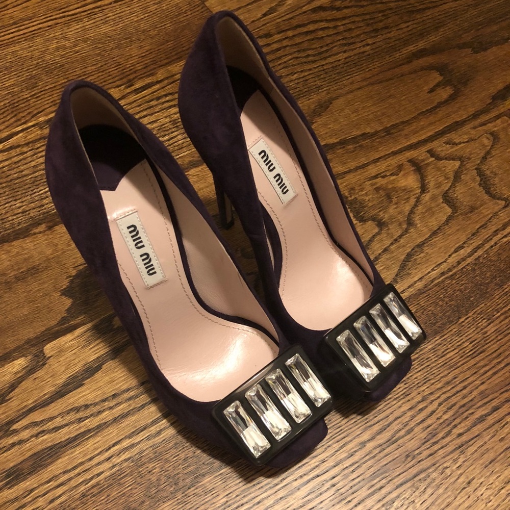 Miu Miu purple suede heels